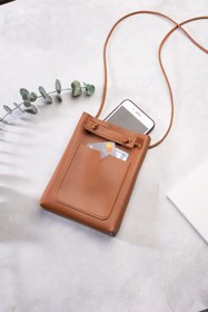 Resim DK LEATHER Kadın Kahverengi Küçük Cepli Omuz Askılı Çapraz Kadın Çantası, Minimal Telefon Çantası 