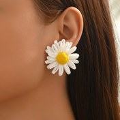 Resim Boho Chic Raffia Daisy Küpeler - Altın Merkez, Beyaz Çiçekler, Kadınlar İçin Demir saç tokası, Günlük ve Tatil Aksesuarı, Tatil Küpeleri | Bohemian Stil | Raffia Küpeler 