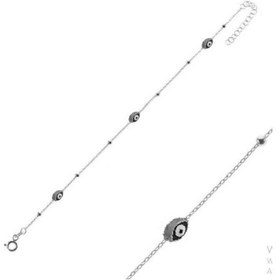 Resim 925 Ayar Gümüş Tekli Mekik Nazar Boncuğu Bileklik Gümüş 