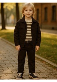 Resim Zekids Erkek Çocuk Kemerli Gabardin Pantolon-16347 Kahverengi 