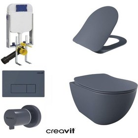 Resim Creavit Gr5001- Fe322 5 Parça Basalt Mat Asma Klozet Gömme Rezerv 