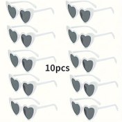Resim 10 Adet Şık Kalp Şeklinde Moda Gözlük Erkekler & Kadınlar İçin - Düğünler, Partiler & Fotoğraf Aksesuarları İçin Mükemmel, Gri Lensli Şık Beyaz Çerçeve 