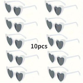 Resim 10 Adet Şık Kalp Şeklinde Moda Gözlük Erkekler & Kadınlar İçin - Düğünler, Partiler & Fotoğraf Aksesuarları İçin Mükemmel, Gri Lensli Şık Beyaz Çerçeve 