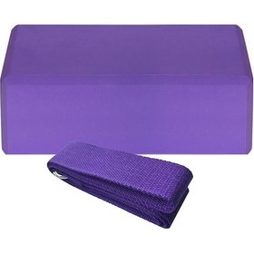 Resim Mor Eva Yoga Blok Ve Pamuklu Gerdirici Kayış Seti - Denge, Esneklik Ve Egzersiz Destekliği 