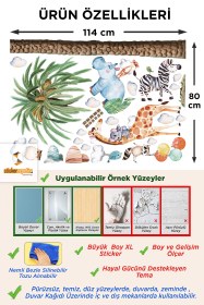 Resim Sevimli Safari Havanları Palmiye XL Boy ve Gelişim Ölçer Çocuk Odası Duvar Sticker - 71x145 cm / Renkli / Boy Ölçer 