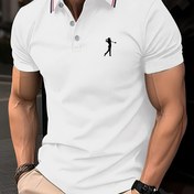 Resim Erkekler için Hafif Nefes Alabilir Golf Gömleği - Yazlık Kısa Kollu Yaka, Turuncu Geometrik Baskı, Makinede Yıkanabilir, Golf ve İş Günlük Giyim İçin Mükemmel, Kontrast Çizgi Detaylı 