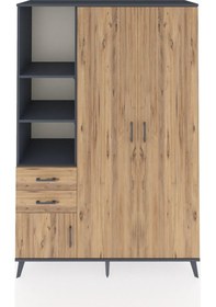 Resim Hyperion Dolap 5 Raflı 2 Çekmeceli Tek Askılı 132x44x195 Antrasit-çam/çam Atlas Çam/atlas Çam - Antrasıt 