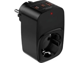 Resim Tekli Yüksek Voltaj Korumalı Duvar Prizi 2x Type-C 1x USB Çıkışlı Priz Grup Priz Çoğaltıcı Siyah 