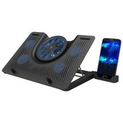 Resim FRISBY FNC-5240ST (1x14cm 4x6cm) 5 adet Fan, 12"-17" Notebook Soğutucu, 5 Kademeli Stand, İşlevsel Telefon Tutucu, Mavi Ledli (Siyah) 