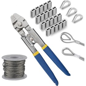 Resim Skyeyyt Iwıss Tel Halat Sıkıştırma Aracı, 50FT Tel Halat, 200 Pcs Alüminyum Sıkılma Döngü Kılıfı, Tel Halat (Yurt Dışından) 