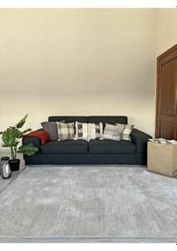 Resim Konya Yıkanabilir Makine Dokuma Modern Çizgili Salon Yolluk Düz Halı Krem 