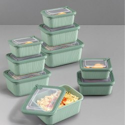 Resim 9'lu Vip Dikdörtgen Mikrodalga Ve Difrize Uygun Saklama Kabı Seti Yeşil 3x(1750,1050,600 Ml) 