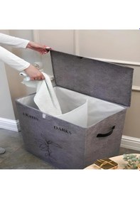Resim Keçe Deri 2 Bölmeli Çamaşır Kirli Sepeti Oyuncak Saklama 53x33x60 