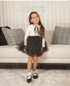 Resim Kız Çocuk Bebe Yaka Uzun Kollu Astarlı Tüllü Elbise Uzun-siyah Siyah 