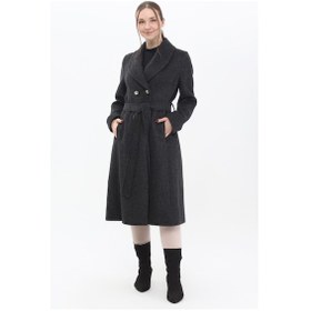 Resim Veger Kadın Belden Bağlamalı Dört Düğmeli Şal Yaka Kaban 3471 Antrasit Antrasit 