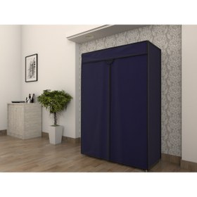 Resim Burak Çelik Borulu Plastik Raflı Lacivert Bez Dolap Gardırop 