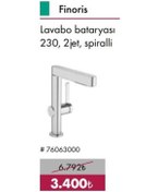 Resim Hansgrohe Finoris Lavabo Bataryası 230 2Jet Spiralli - 76063000 