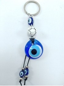 Resim Nazar Boncuğu Anahtarlık El Yapımı Cam Aksesuar Beyaz Boncuklu He 