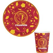 Resim Şampiyon Sarı Kırmızı Temalı Karton Tabak Bardak 8 Li 