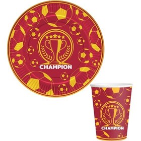 Resim Şampiyon Sarı Kırmızı Temalı Karton Tabak Bardak 8 Li 