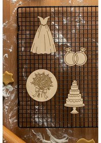 Resim Evlilik Seti Kurabiye Kalıbı, Hamur Şekillendirici, Bisküvi Kalıbı, Kolay Kesim Ucu Beyaz 