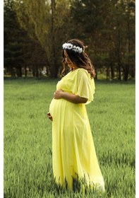 Resim Modalabio Moda Labio- Babyshower Melek Kol Hamile Elbisesi Sarı 