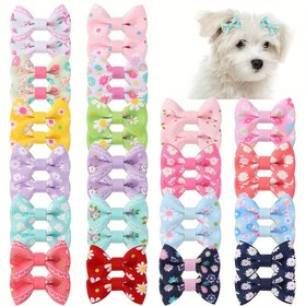 Resim 20'li Paket Çeşitli Sevimli Evcil Hayvan Baskılı Saç Fiyonk Tokaları, Köpekler ve Kediler İçin Canlı Desenler, Şık Bakım Aksesuarları 