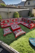Resim mdhomecarpet Şark Köşesi Minder Takımı | Yer , Sırt Minderi, Etnik Desen, Salon ve Ev İçin 12 Parça Süngerli 