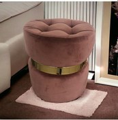 Resim Yaren Home Dizayn Puf Lüks Silinebilir Kumaş Kapitoneli Gold Detaylı Pudra 