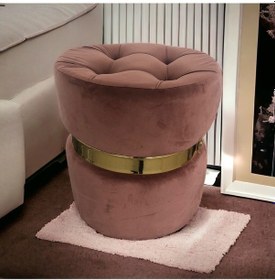 Resim Yaren Home Dizayn Puf Lüks Silinebilir Kumaş Kapitoneli Gold Detaylı Pudra 