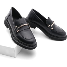 Resim Marjin Kadın Loafer Makosen Casual Tokalı Günlük Ayakkabı Forye Siyah 