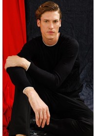 Resim Erkek Sıfır Yaka Önü Baklava Örgü Kazak Siyah Siyah 