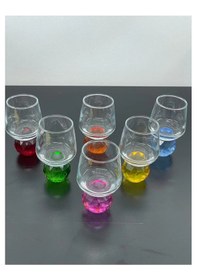 Resim 6 Kişilik Cam Renkli Elmas Ayaklı Kahve Yanı Bardağı Bardak 50ml 