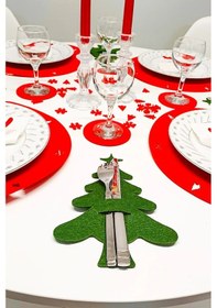 Resim Yeşil 6'lı Dekoratif Çam Ağacı Kaşıklık Yılbaşı Dekor, 3mm Keçe Adaçayı Yeşili 