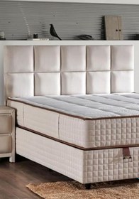 Resim Star Başlık 100 cm Tek Kişilik Krem Keten Kumaşlı Modern Lüks Yatak Başlığı/Baza Başlığı 