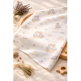 Resim More Home Çok Amaçlı Müslin Örtü, Müslin Bebek Battaniyesi, %100 Pamuk Tek Katlı Müslin BEZ,90X90 cm Duck 