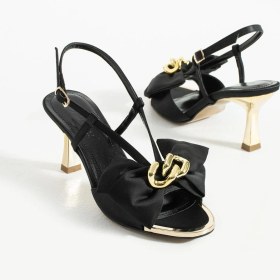 Resim Kadın Fiyonk Detaylı Topuklu Sandalet Varen - Siyah Siyah 