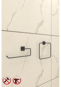 Resim Alper Banyo Jasmin Kare Siyah Yapışkanlı 2'li Set - Yuvarlak Havluluk Solo Havluluk Siyah 