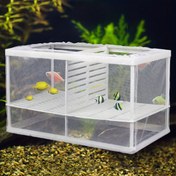 Resim 1 adet Tropikal Balık için Sallanan Yaralı Balık Koruma Ağı, Guppy Üretimi için Fry Yetiştirme Kutusu, Ventilasyon Grili ile Yetiştirme Tankı Ayrma Ağı, Akvaryum Ayırıcı, Kolay Erişim Tasarımı, Pilsiz 