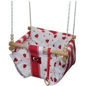 Resim Ahşap Bebek Salıncağı Minder Yastık Ve Diş Halkalı Ay Yıldız Salıncak Kırmızı - Beyaz 