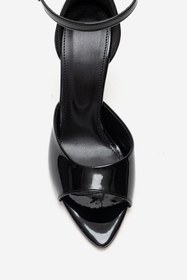 Resim Dericlub Kadın Sivri Açık Burun Bilek Bağlamalı Stiletto Vegan Deri ZY 4155 RUGAN SİYAH 