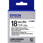 Resim Epson LK-5WBW Güçlü Yapışkanlı Beyaz Üzeri Siyah 18mm 9Metre Etiket 