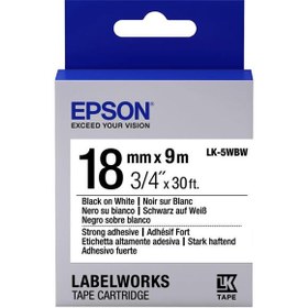 Resim Epson LK-5WBW Güçlü Yapışkanlı Beyaz Üzeri Siyah 18mm 9Metre Etiket 