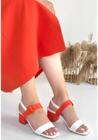 Resim Year Beyaz Cilt Turuncu Detaylı Topuklu Ayakkabı Çok Renkli 