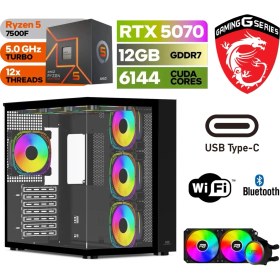 Resim MSI Gaming Pc Ddr5 – Rtx 5070 12 GB – Ryzen 5 7500F – 32GB – 64GB Ddr5 Ram – 1 Tb M.2 SSD – Windows 11 Pro – Sıvı Sogutmalı Masaüstü Bilgisayar 