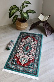 Resim Pratik Ve Taşınabilir Ipek Dokulu Keseli Seccade Kilim Desenli S10119 Çok Renkli 