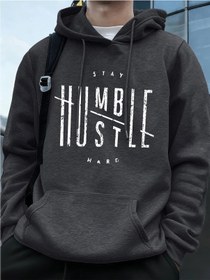 Resim Stay Humble Hustle Hard Printing Erkekler İçin Kapüşonlu Sweatshirt Sonbahar Polar Sıcak Swea Antrasit 