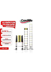 Resim Cardilife Teleskopik Alüminyum Merdiven 4.4 Mt 15 Basamaklı 15 Basamaklı 440 Cm Düz Uzayan 