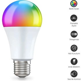 Resim Smyrna Store Wi-Fi Kontrollü Akıllı LED Ampul 10W E27 Sesli Kontrol (Alexa Siri Google) 16 Milyon Renk 