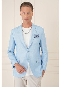 Resim Efor Comfort Fit Çift Yırtmaç Kırçıllı Keten Casual Mavi Ceket C 677 Mavi 